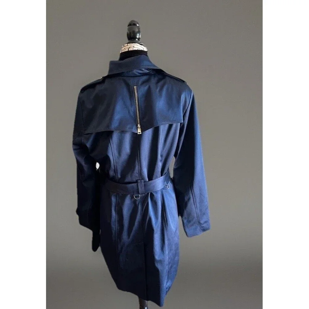 London Fog Heritage Double Breasted Belted Trench Dark Blue Satin Sheen Size L - Picture 4 of 16